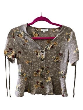 MINE Floral Polka Dot Short Sleeve Peplum Blouse Size S